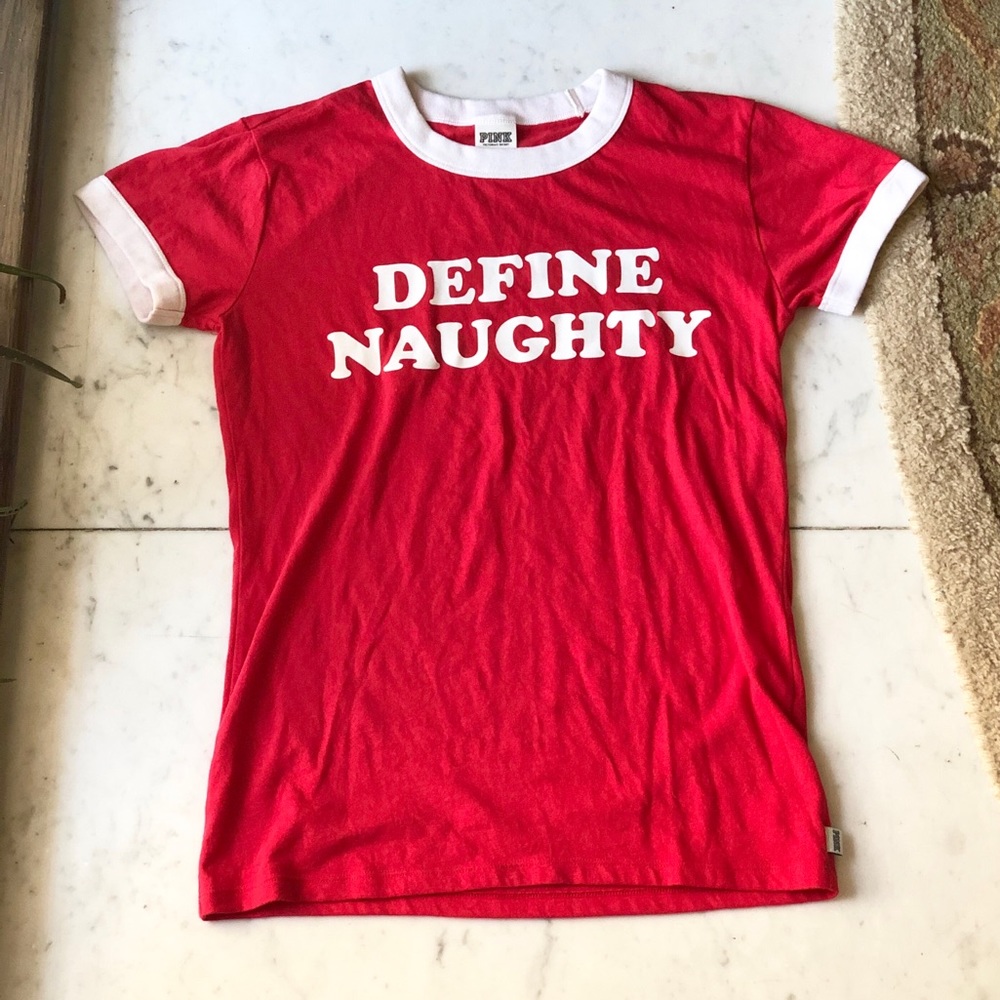 Pink Victoria Secret Holiday Ringer T-Shirt Tee